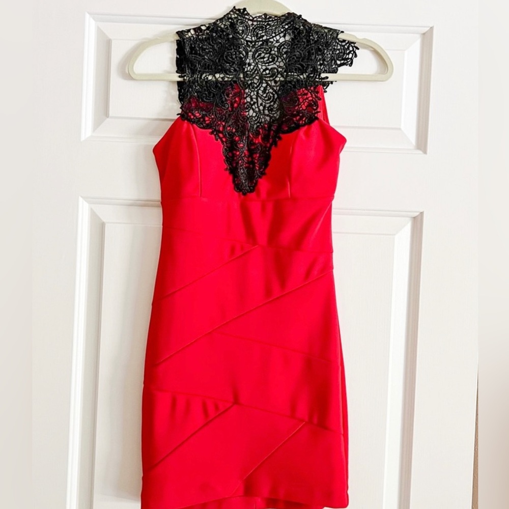 Date Night Dress | Red black lace high neck dress | Trixxi Size 3 | Valentines